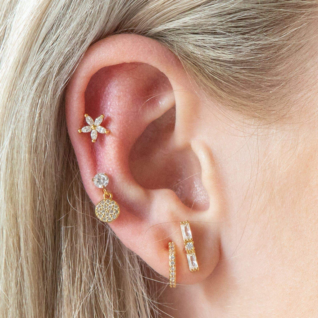 Baguette Piercing Barbell Earrings Ball Back Earrings Nap Earrings - Trendolla Jewelry