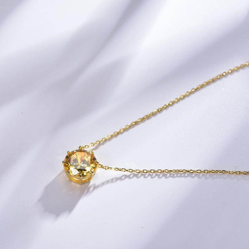 Halo Yellow Topaz Round Cut Necklace - Trendolla Jewelry