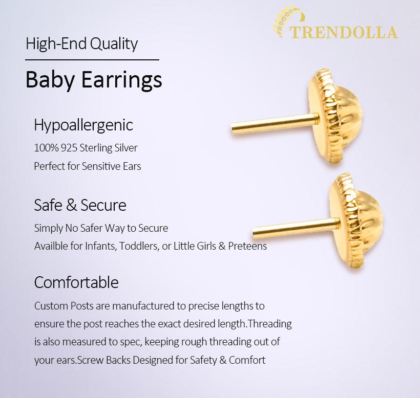 Sterling Silver CZ Apple Safety Baby Children Screw Back Earrings - Trendolla Jewelry