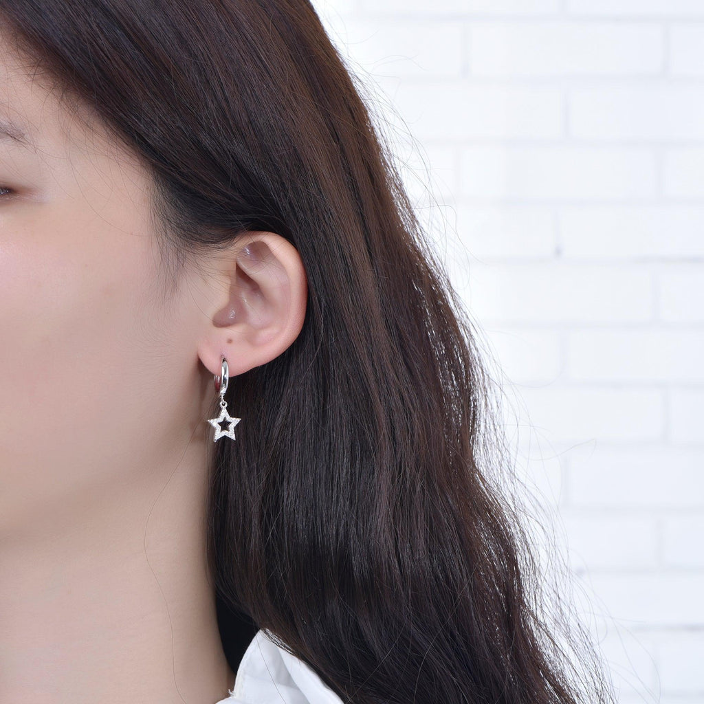 Sterling Silver Huggie Hoop Earrings with Charm Star - Trendolla Jewelry