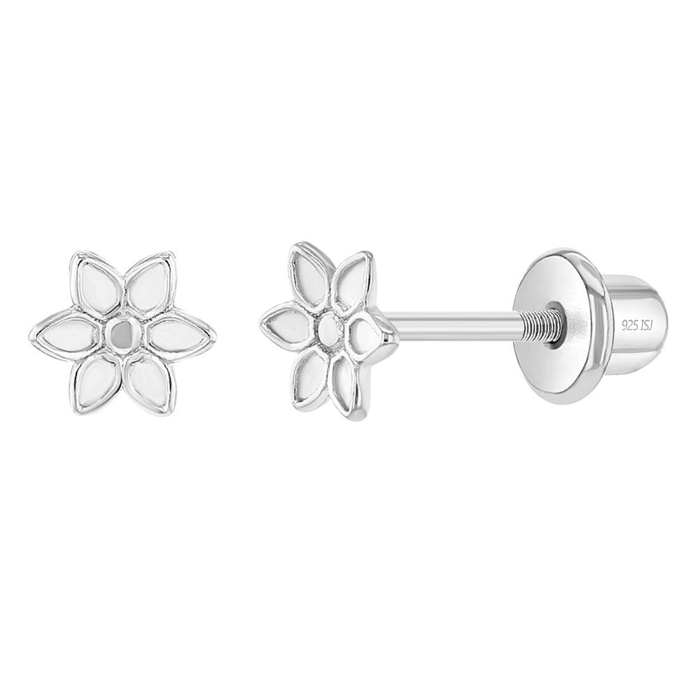 Tiny Springtime Flower 4mm Baby / Toddler / Kids Earrings Screw Back - Sterling Silver - Trendolla Jewelry
